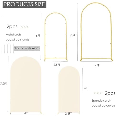 Set of 2 Metal Arch Backdrop Stands with Beige Covers, 6/7.2FT, alternate view 3