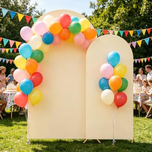 Set of 2 Metal Arch Backdrop Stands with Beige Covers, 6/7.2FT, alternate view 7