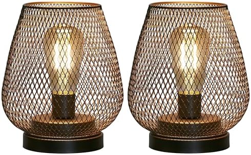 Set of 2 Metal Cage LED Lantern Battery Powered Cordless Accent Light with LED Great for Weddings Parties Patio