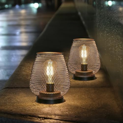 Set of 2 Metal Cage LED Lantern Battery Powered Cordless Accent Light with LED Great for Weddings Parties Patio, alternate