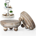 Set of 2 Mini Wood Risers for Decor Round Wooden Riser, Brown in brown