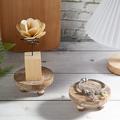 Set of 2 Mini Wood Risers for Decor Round Wooden Riser, Brown in brown, alternate view 6