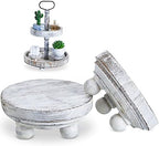 Set of 2 Mini Wood Risers for Decor Round Wooden Riser, White in brown