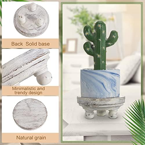 Set of 2 Mini Wood Risers for Decor Round Wooden Riser, White in brown, alternate view 4