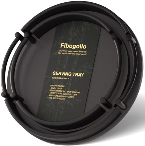 Set of 2 Round Serving Trays Black Decorative Tray(Black) in Black