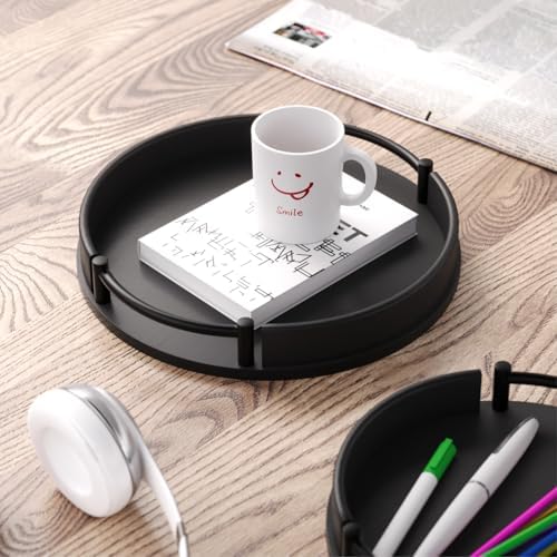 Set of 2 Round Serving Trays Black Decorative Tray(Black) in Black, alternate view 2