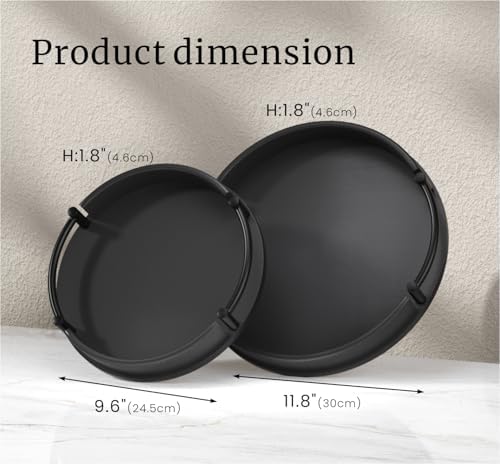 Set of 2 Round Serving Trays Black Decorative Tray(Black) in Black, alternate view 3