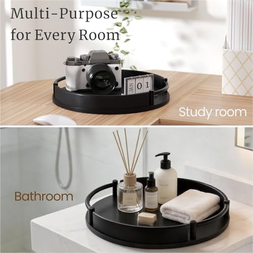 Set of 2 Round Serving Trays Black Decorative Tray(Black) in Black, alternate view 4