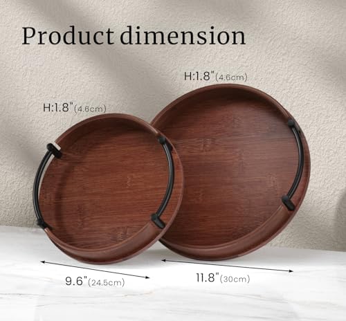 Set of 2 Round Serving Trays Decorative Tray(Brown) in Brown, alternate view 3