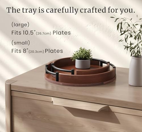 Set of 2 Round Serving Trays Decorative Tray(Brown) in Brown, alternate view 5
