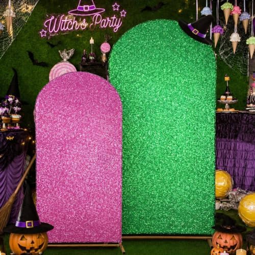 Set of 2 Sequin Pink and Green Arch Backdrop Cover 5ft and 6ft Witch and Princess Theme Party Arch Backdrop
