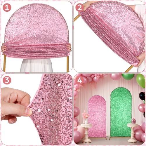 Set of 2 Sequin Pink and Green Arch Backdrop Cover 5ft and 6ft Witch and Princess Theme Party Arch Backdrop, alternate view 4