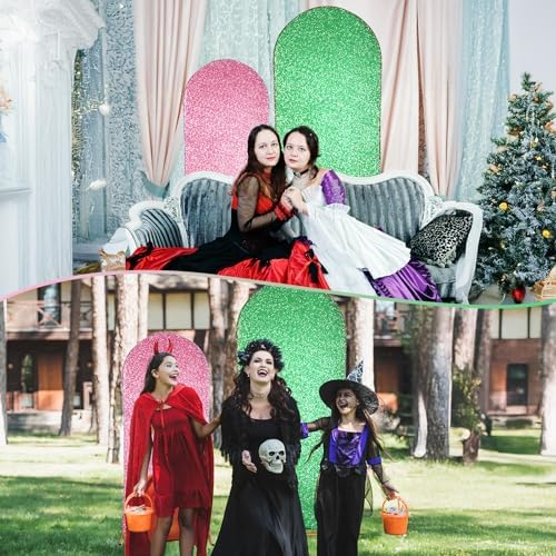 Set of 2 Sequin Pink and Green Arch Backdrop Cover 5ft and 6ft Witch and Princess Theme Party Arch Backdrop, alternate view 6