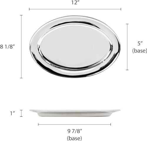 Set of 2 Stainless Steel 12” Oval Platter- Serving Platters for Appetizer Snack Fruit Cup Cake Server Tray, alternate view 3