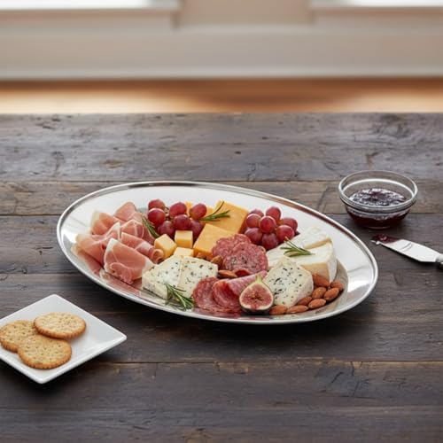 Set of 2 Stainless Steel 14” Oval Platter- Serving Platters for Appetizer Snack Fruit Cup Cake Server Tray, alternate view 2