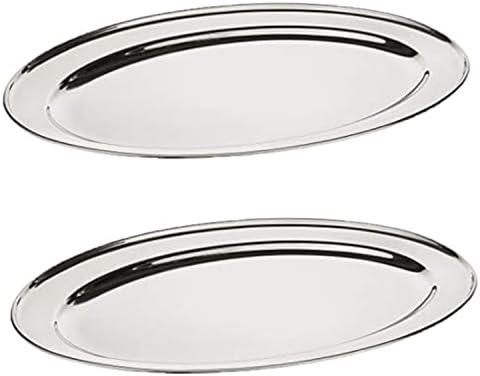 Set of 2 Stainless Steel 18” Oval Platter- Serving Platters for Appetizer Snack Fruit Cup Cake Server Tray