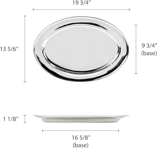 Set of 2 Stainless Steel 20” Oval Platter- Serving Platters for Appetizer Snack Fruit Cup Cake Server Tray, alternate view 3