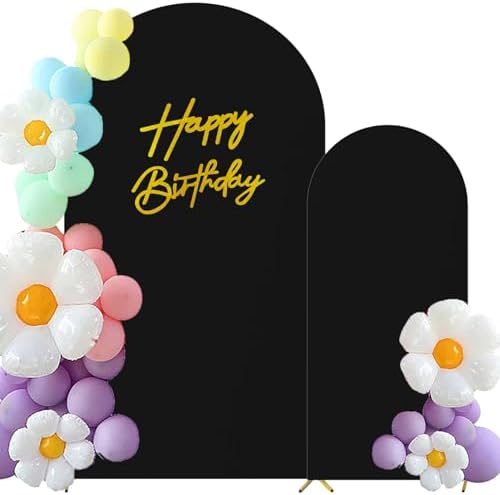 Set of 2 Stretchy Arch Backdrop Covers with Sign, Black, 6/7.2FT in Black