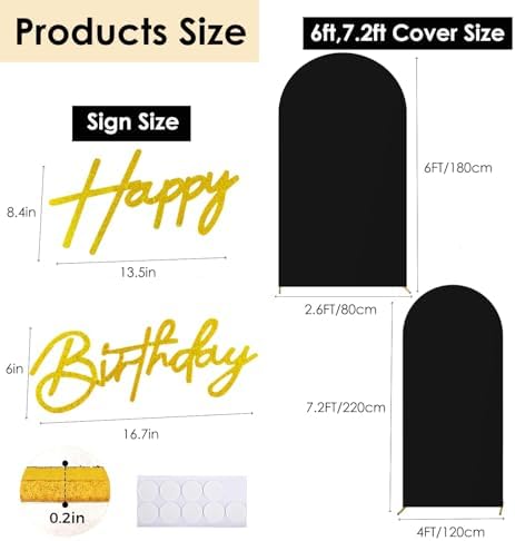 Set of 2 Stretchy Arch Backdrop Covers with Sign, Black, 6/7.2FT in Black, alternate view 3