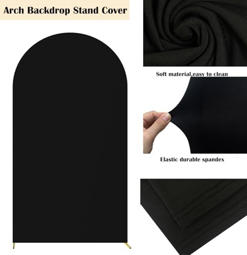Set of 2 Stretchy Arch Backdrop Covers with Sign, Black, 6/7.2FT in Black, alternate view 4