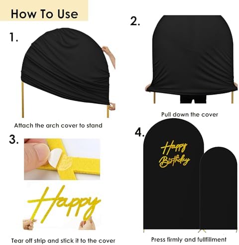 Set of 2 Stretchy Arch Backdrop Covers with Sign, Black, 6/7.2FT in Black, alternate view 5