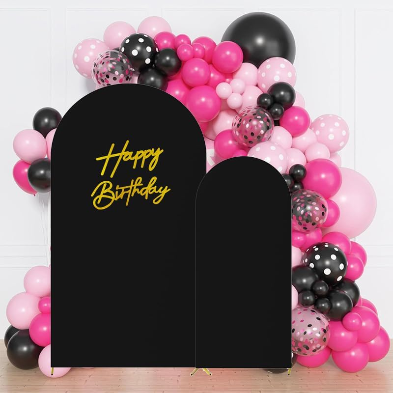 Set of 2 Stretchy Arch Backdrop Covers with Sign, Black, 6/7.2FT in Black, alternate view 7