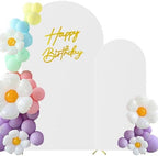 Set of 2 Stretchy Arch Backdrop Covers with Sign, White, 6/7.2FT in White