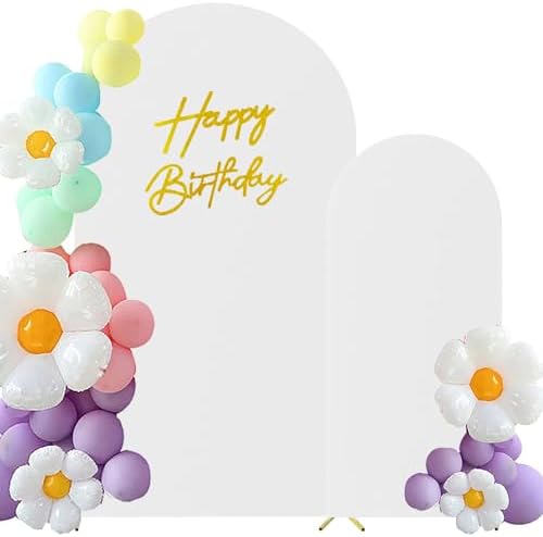 Set of 2 Stretchy Arch Backdrop Covers with Sign, White, 6/7.2FT in White