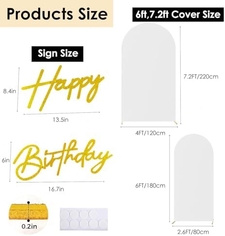 Set of 2 Stretchy Arch Backdrop Covers with Sign, White, 6/7.2FT in White, alternate view 2