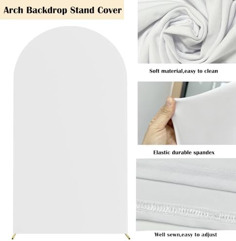 Set of 2 Stretchy Arch Backdrop Covers with Sign, White, 6/7.2FT in White, alternate view 4