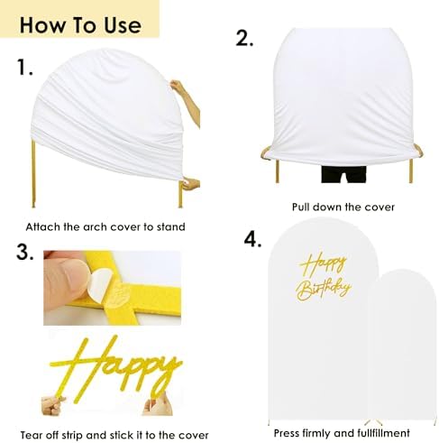Set of 2 Stretchy Arch Backdrop Covers with Sign, White, 6/7.2FT in White, alternate view 5