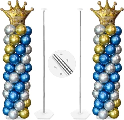 Set of 2 Up to 7-Ft Adjustable Metal Balloon Column Stands in 2.1M - Set of 2 in Blue