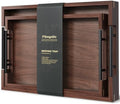 Set of 2 Walnut Wood Serving Trays with Metal Handles in Brown