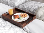 Set of 2 Walnut Wood Serving Trays with Metal Handles in Brown, alternate view 2