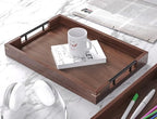 Set of 2 Walnut Wood Serving Trays with Metal Handles in Brown, alternate view 4