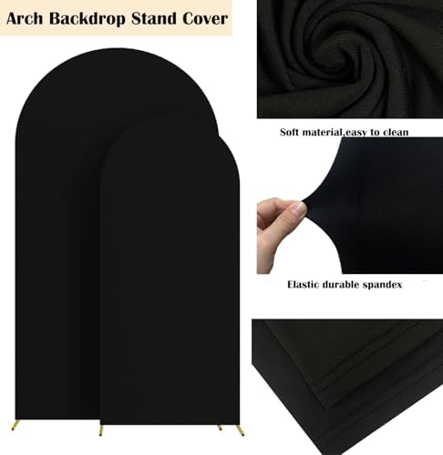Set of 2 Wedding Stretchy Arch Backdrop Covers, Black, 6FT/7.2FT in Black, alternate view 4