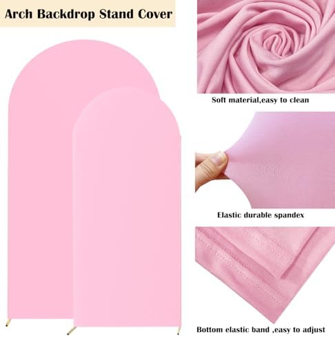 Set of 2 Wedding Stretchy Arch Backdrop Covers, Pink, 6FT/7.2FT in Pink, alternate view 4