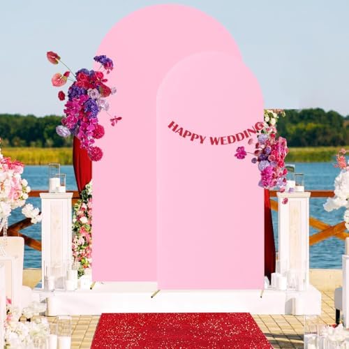 Set of 2 Wedding Stretchy Arch Backdrop Covers, Pink, 6FT/7.2FT in Pink, alternate view 5