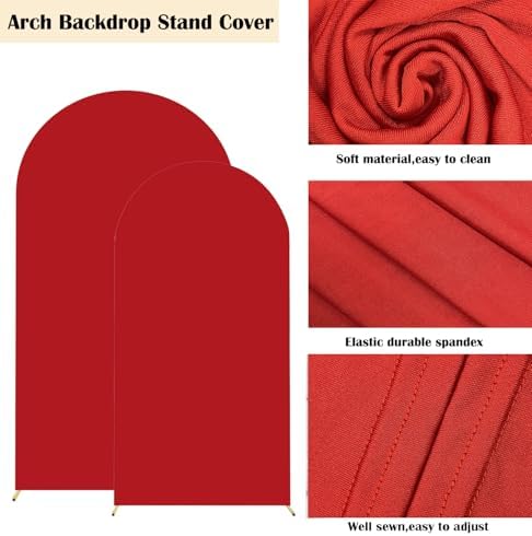 Set of 2 Wedding Stretchy Arch Backdrop Covers, Red, 6FT/7.2FT in Red, alternate view 4