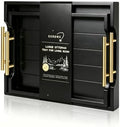 Set of 2 Wood Serving Trays with Gold and Silver Handles in 17*12*1.5 inches in Black-large and Medium Set