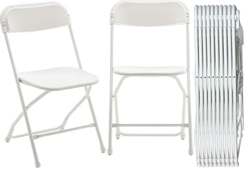 Set of 20 Pack, Indoor Outdoor White Plastic Folding Chairs Stacking Steel Frame Commercial 650LB Weight