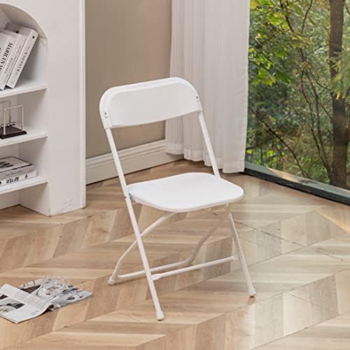 Set of 20 Pack, Indoor Outdoor White Plastic Folding Chairs Stacking Steel Frame Commercial 650LB Weight, alternate view 2