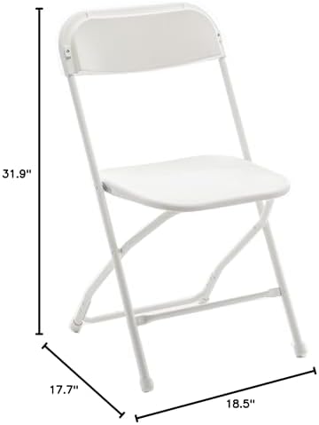 Set of 20 Pack, Indoor Outdoor White Plastic Folding Chairs Stacking Steel Frame Commercial 650LB Weight, alternate view 3