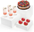 Set of 3 Acrylic Cube Riser Hollow Bottom, 6/7/8 Inch Small Glossy White Buffet Riser Food Display Stand, 5