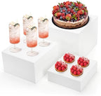 Set of 3 Acrylic Cube Riser Hollow Bottom, 6/7/8 Inch Small Glossy White Buffet Riser Food Display Stand, 5