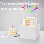 Set of 3 Acrylic Cube Riser Hollow Bottom, 6/7/8 Inch Small Glossy White Buffet Riser Food Display Stand, 5, alternate view 4