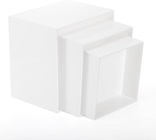 Set of 3 Acrylic Cube Riser Hollow Bottom, 6/7/8 Inch Small Glossy White Buffet Riser Food Display Stand, 5, alternate view 5