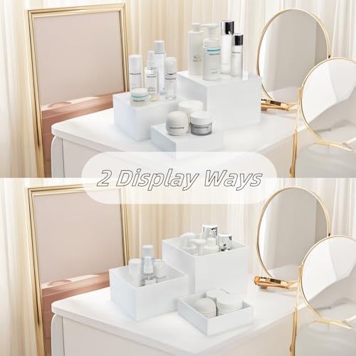 Set of 3 Acrylic Cube Riser Hollow Bottom, 6/7/8 Inch Small Glossy White Buffet Riser Food Display Stand, 5, alternate view 7