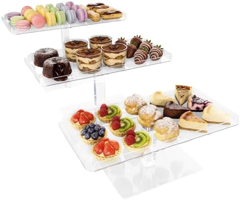 Set of 3 Acrylic Cupcake Stand, 3 Tiered Party Serving Tray, Clear Rectangular Dessert Display, Heavy Duty, alternate view 4
