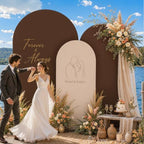 Set of 3 Arch Backdrop Covers Stretchy Spandex Nude Brown for Boho Weddings in 6FT,5FT,4FT in Nude+Brown, alternate view 2